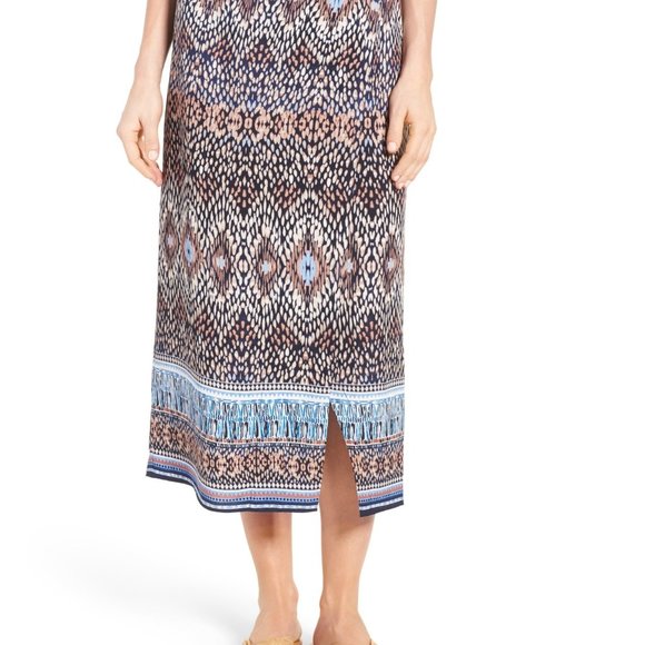 Nic + Zoe size PP slit elastic waist rayon Moroccan print long maxi skirt - Picture 1 of 6